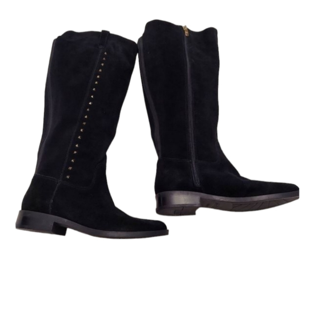MARC FISHER Secrit Black Suede Studded  Medium Calf Tall Boots 6.5 Leather Fall